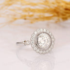 1.50CT Round Cut Vintage Rainbow Halo 14k White Gold Moissanite Engagement Ring - JBR Jeweler