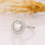 1.50CT Round Cut Vintage Rainbow Halo 14k White Gold Moissanite Engagement Ring - JBR Jeweler