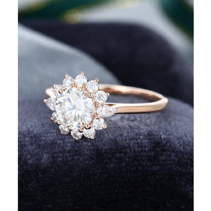 1.50CT Round Cut Vintage Rose Gold Halo Flower Moissanite Wedding Engagement Ring - JBR Jeweler