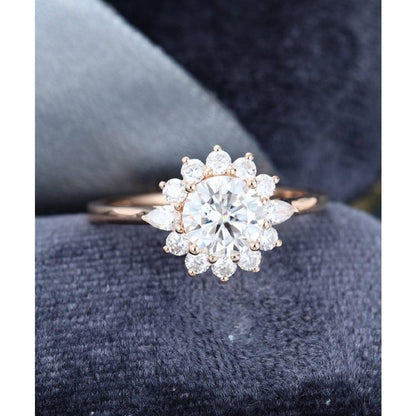 1.50CT Round Cut Vintage Rose Gold Halo Flower Moissanite Wedding Engagement Ring - JBR Jeweler