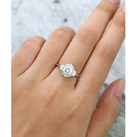 1.50CT Round Cut White Gold Halo Diamond /CZ Art Deco Unique Baguette Antique Moissanite Engagement Ring - JBR Jeweler