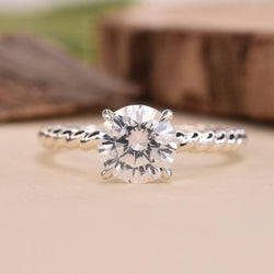 1.50CT Round diamond White Gold Dainty Beaded Solitaire Moissanite Engagement Ring - JBR Jeweler