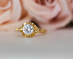 1.50CT Yellow Gold Vintage Inspired Round Cut Moissanite Engagement Ring - JBR Jeweler