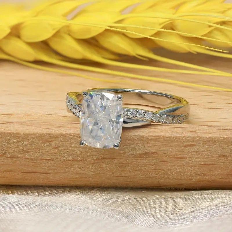 1.5Ct Cushion Cut Lab Grown Diamond Twist Shank Engagement Ring - JBR Jeweler