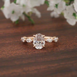 1.5CT Oval Diamond Cluster Marquise on Shank Moissanite Engagement Ring - JBR Jeweler