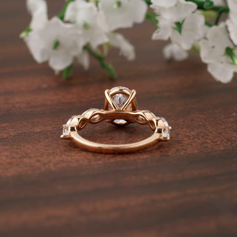 1.5CT Oval Diamond Cluster Marquise on Shank Moissanite Engagement Ring - JBR Jeweler