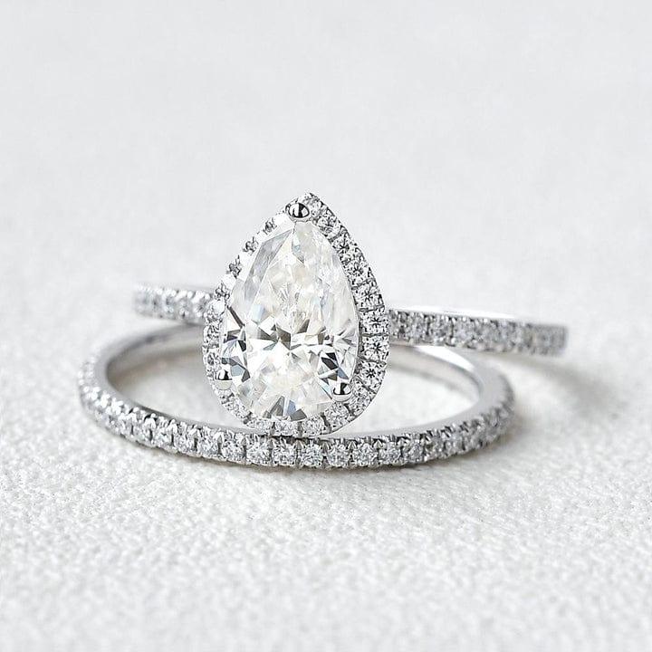 1.5CT Pear Cut Lab-Grown Diamond Halo Bridal Set Ring (2Pcs) - JBR Jeweler