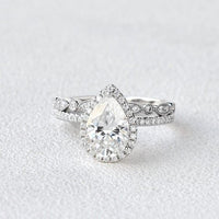 1.5CT Pear Cut Lab-Grown Diamond Halo Bridal Set Stacking Ring (2Pcs) - JBR Jeweler