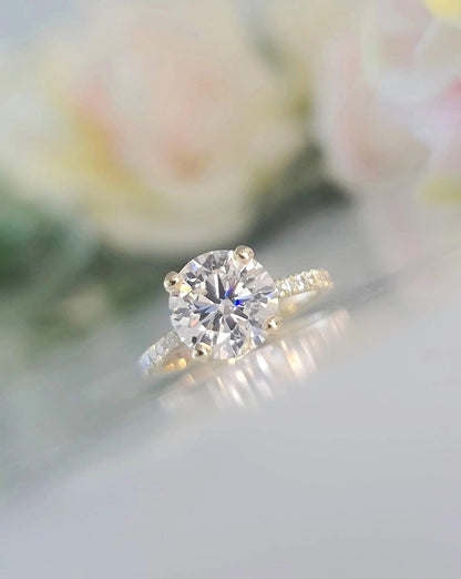 1.5CT Round Cut Solitaire under Halo Moissanite Engagement Ring - JBR Jeweler