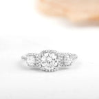 1.60CT Round Cut Lab-Grown Diamond 3 Stone Halo Engagement Ring - JBR Jeweler