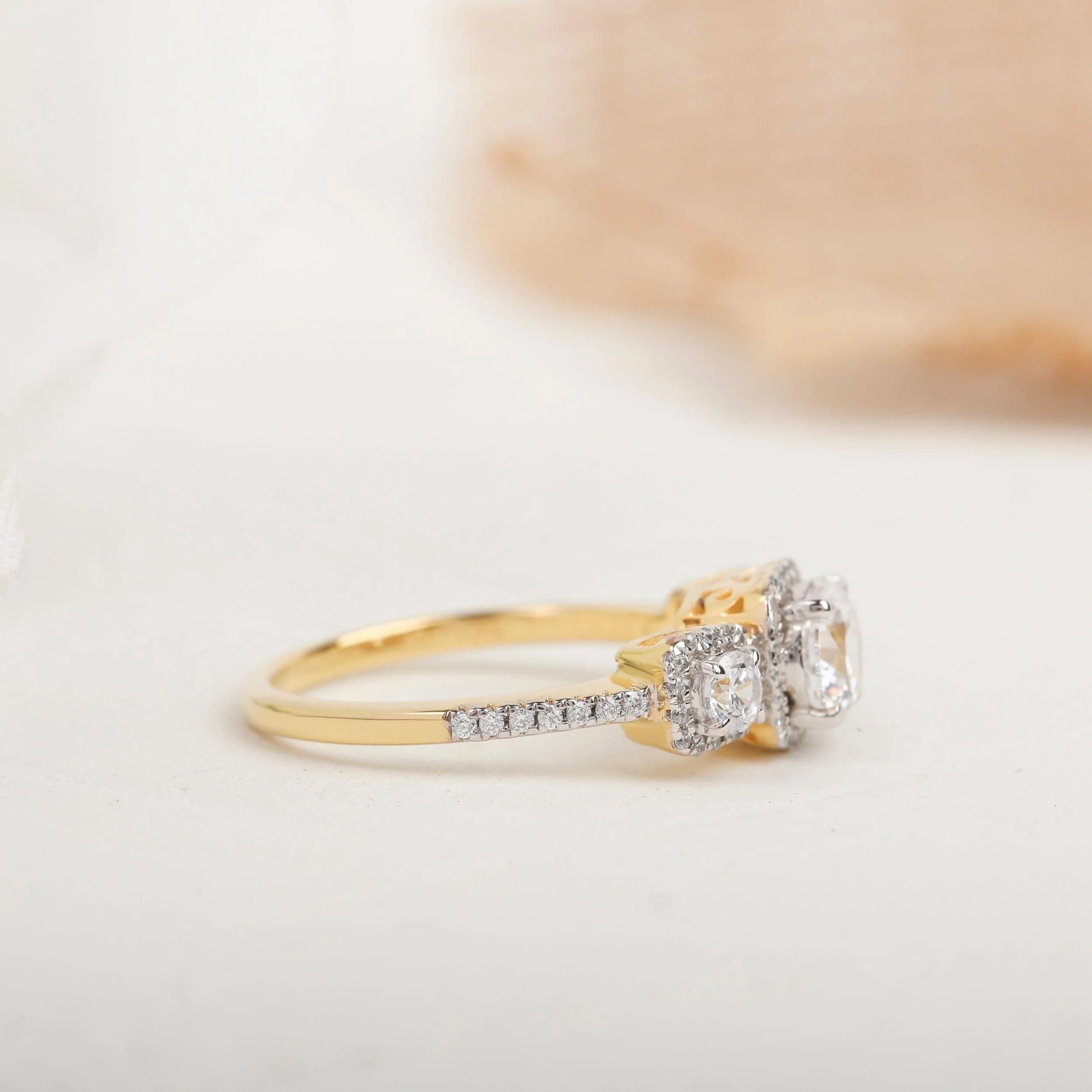 1.60CT Round Cut Lab-Grown Diamond 3 Stone Halo Engagement Ring - JBR Jeweler