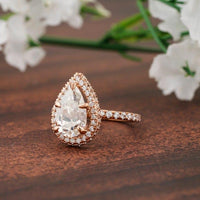 1.75 CT Pear Shaped Diamond Under Halo Moissanite Engagement Ring - JBR Jeweler