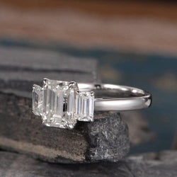 1.75CT Emerald Cut Three Stone White Gold Antique Women Moissanite Engagement Ring - JBR Jeweler