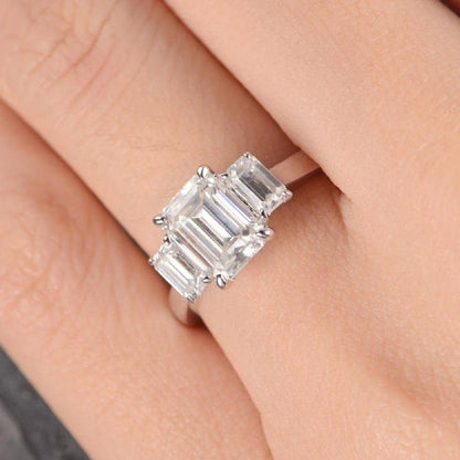 1.75CT Emerald Cut Three Stone White Gold Antique Women Moissanite Engagement Ring - JBR Jeweler