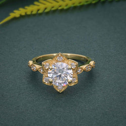 1.00CT Round Cut Flower Lab Grown Diamond Engagement Ring