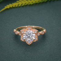 1.00CT Round Cut Flower Moissanite Diamond Engagement Ring