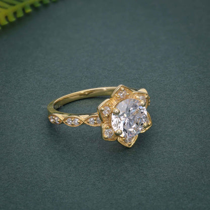 Bague de fiançailles en diamant moissanite à fleur ronde de 1,00 ct