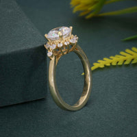 1.00CT Halo Diamond Flower Cluster Vintage Rose Gold Moissanite Engagement Ring