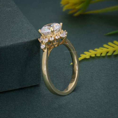 1.00CT Halo Diamond Flower Cluster Vintage Rose Gold Moissanite Engagement Ring - JBR Jeweler