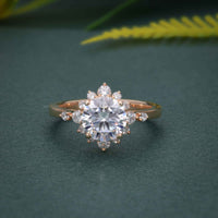 1.00CT Halo Diamond Flower Cluster Vintage Rose Gold Moissanite Engagement Ring