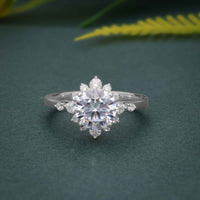 Bague de fiançailles Moissanite en or Rose Vintage, grappe de fleurs de diamant Halo 1.00CT