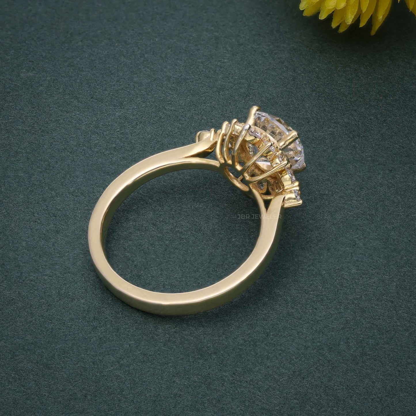 1.00CT Halo Diamond Flower Cluster Vintage Rose Gold Moissanite Engagement Ring