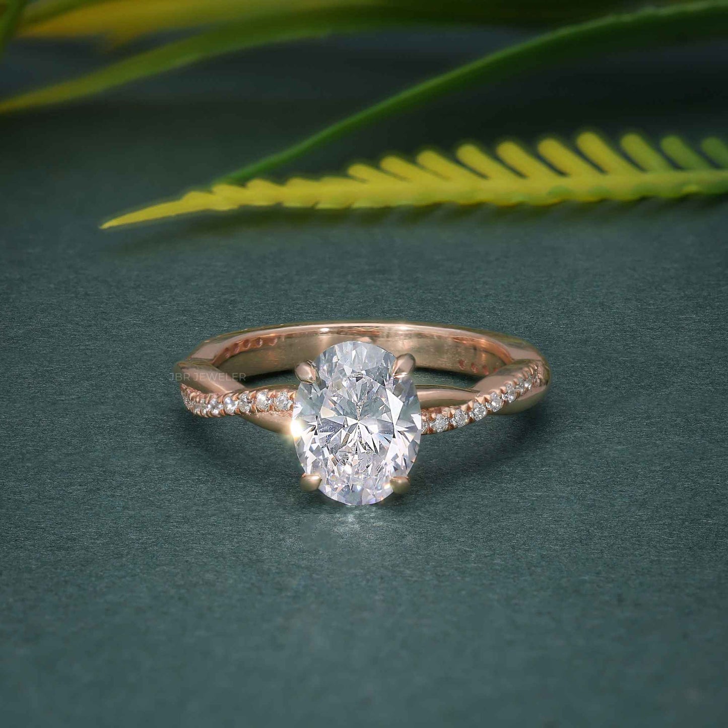 1.00CT Oval Cut Rose Gold Twist Infinity Solitaire Diamond Half Eternity Moissanite Engagement Ring