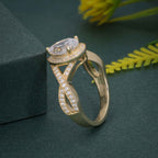 1.00CT Pear Cut Rose Gold Halo Set Twisted Diamond Moissanite Engagement Ring - JBR Jeweler