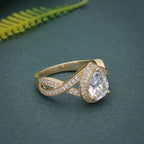 1.00CT Pear Cut Rose Gold Halo Set Twisted Diamond Moissanite Engagement Ring - JBR Jeweler