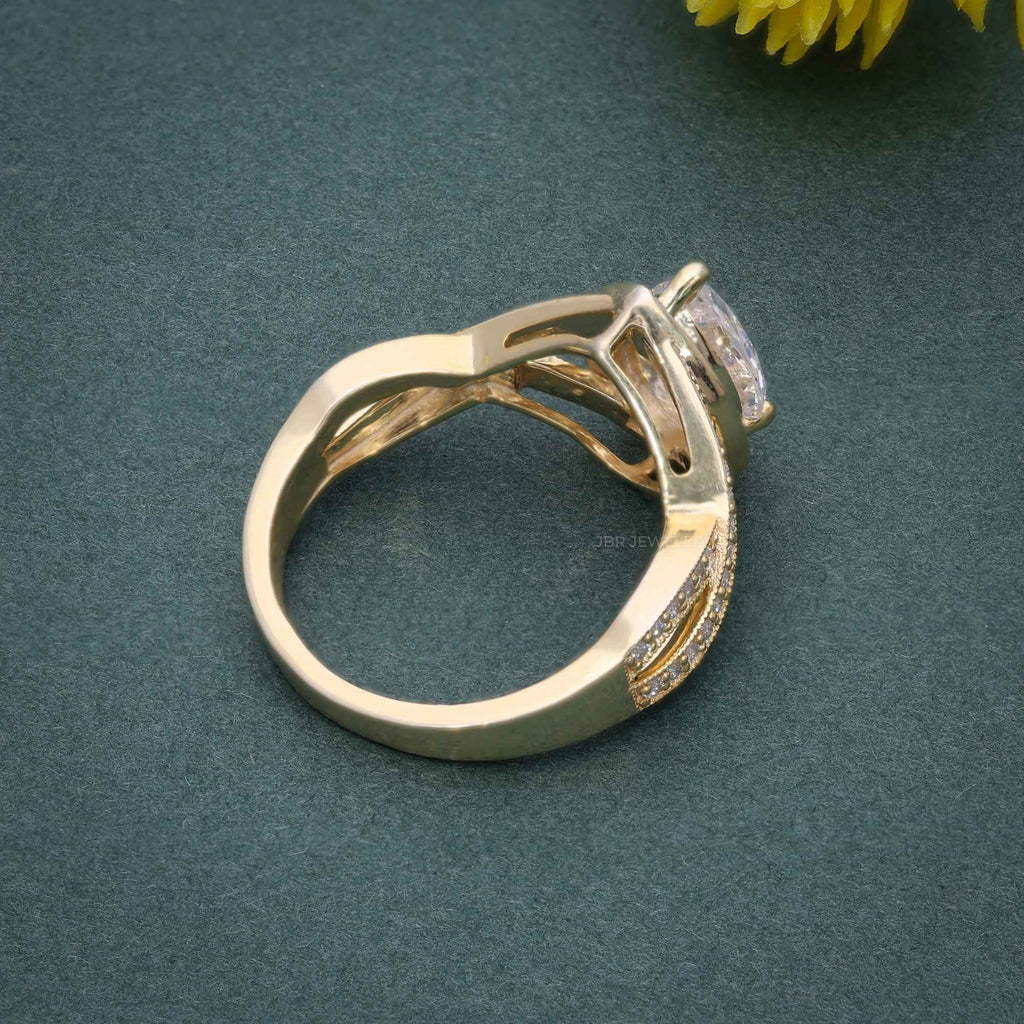 1.00CT Pear Cut Rose Gold Halo Set Twisted Diamond Moissanite Engagement Ring - JBR Jeweler