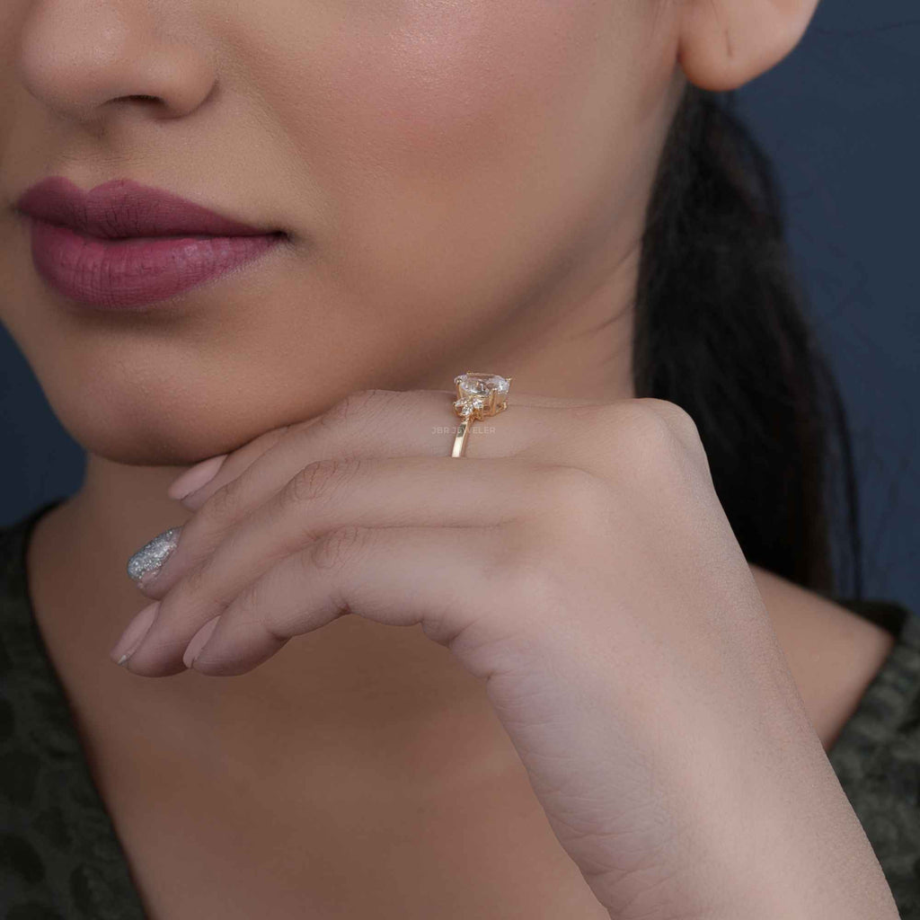 1.00CT Pear Cut Unique Marquise Cut Floral Accent Rose Gold Moissanite Engagement Ring - JBR Jeweler