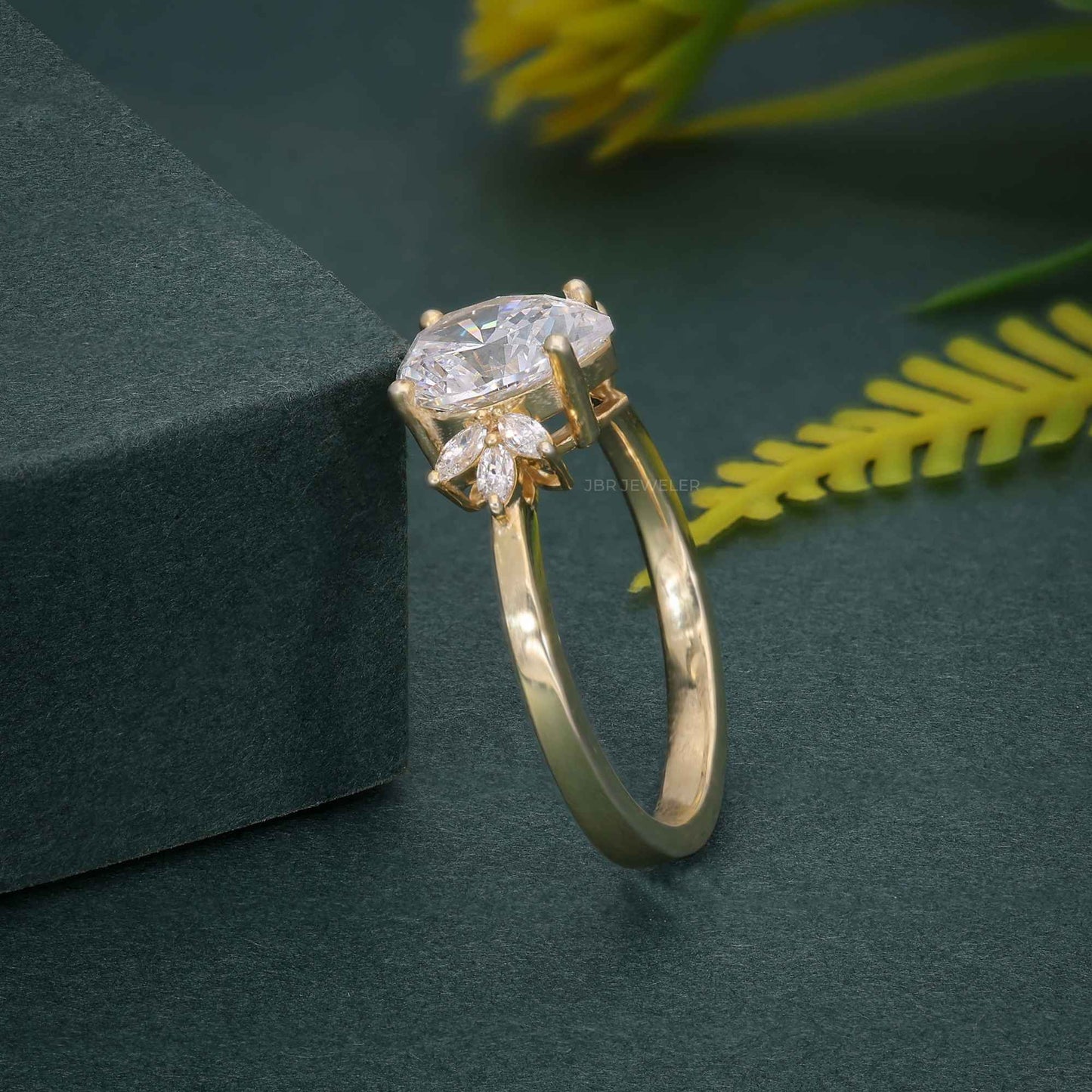 1.00CT Pear Cut With Marquise Cut Floral Accent Rose Gold Lab Grown Engagement Ring