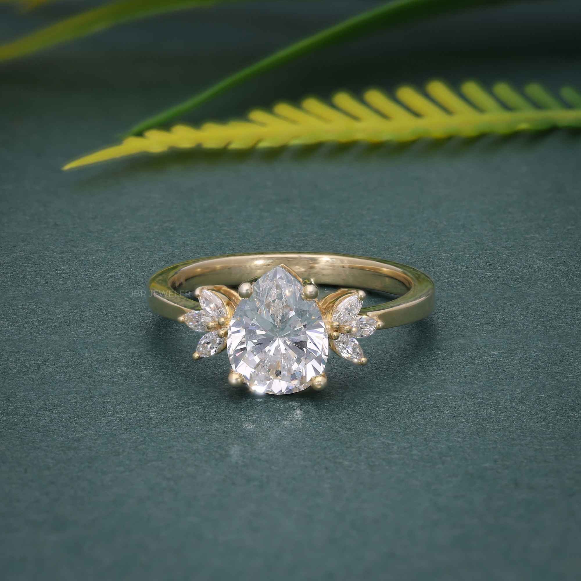 1.00CT Pear Cut Unique Marquise Cut Floral Accent Rose Gold Moissanite Engagement Ring