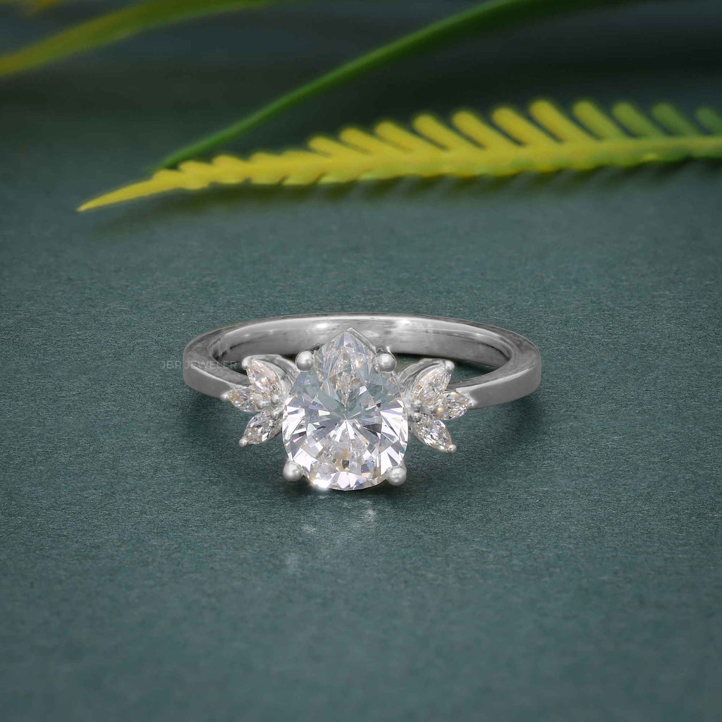 1.00CT Pear Cut Unique Marquise Cut Floral Accent Rose Gold Moissanite Engagement Ring - JBR Jeweler