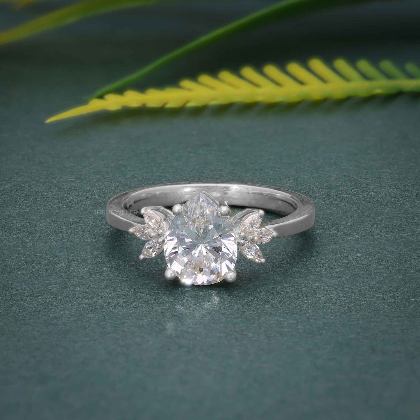 1.00CT Pear Cut With Marquise Cut Floral Accent Rose Gold Lab Grown Engagement Ring