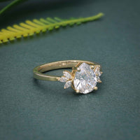 1.00CT Pear Cut With Marquise Cut Floral Accent Rose Gold Lab Grown Engagement Ring