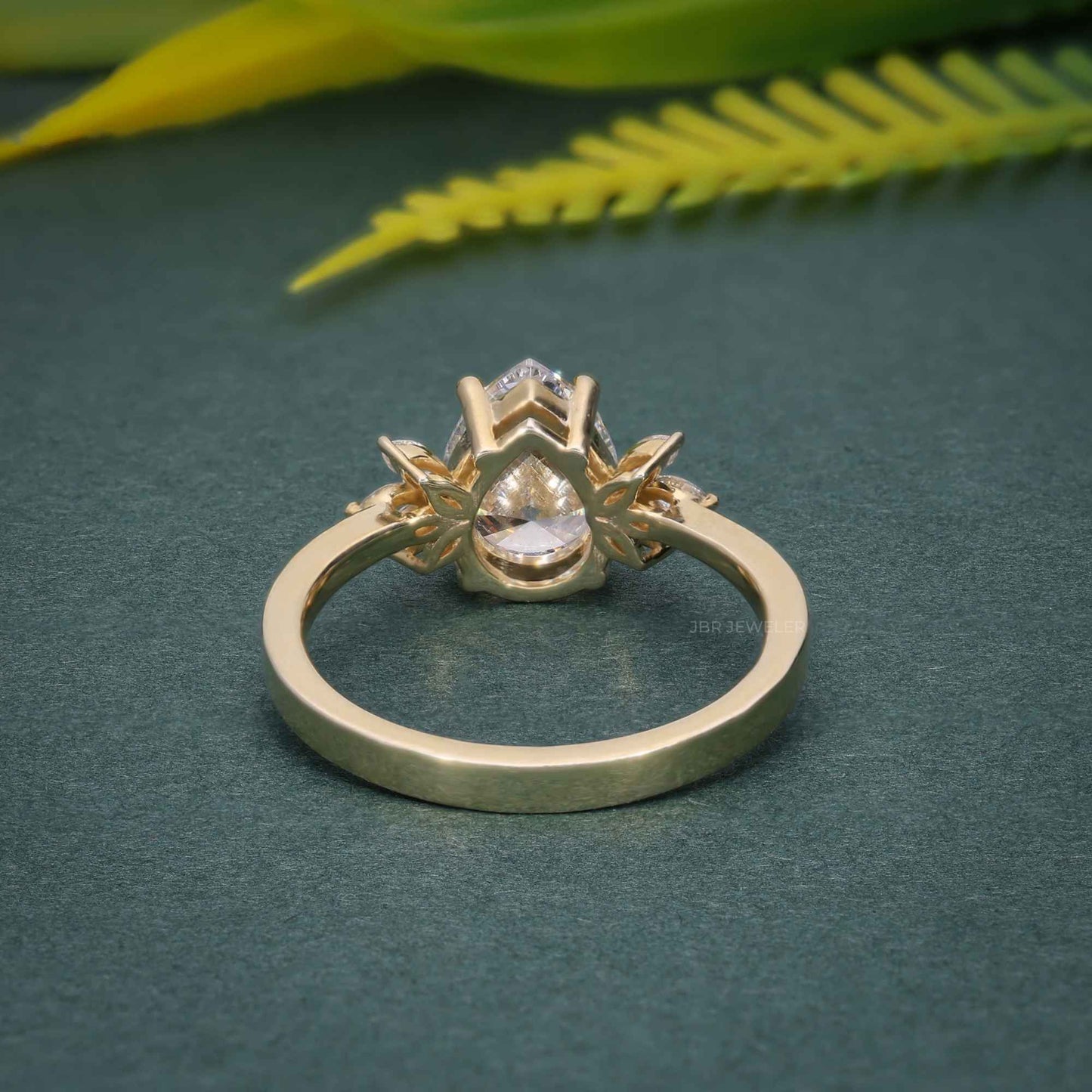 Bague de fiançailles Moissanite en or Rose, coupe poire Unique, taille Marquise, Accent Floral, 1.00CT