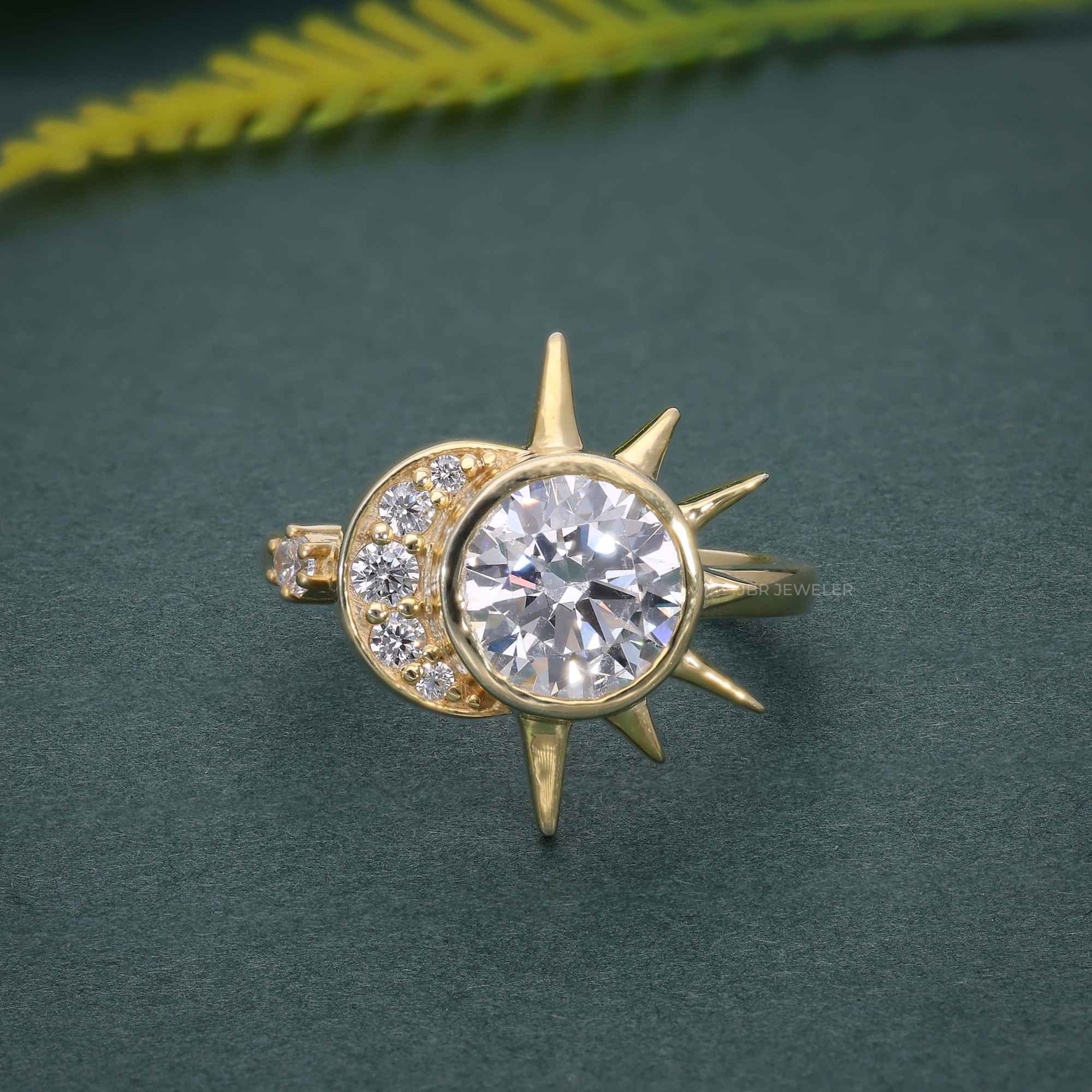 1.00CT Round Cut Unique Rose Gold Bridal Celestial Wedding Alternative Star Moissanite Engagement Ring - JBR Jeweler