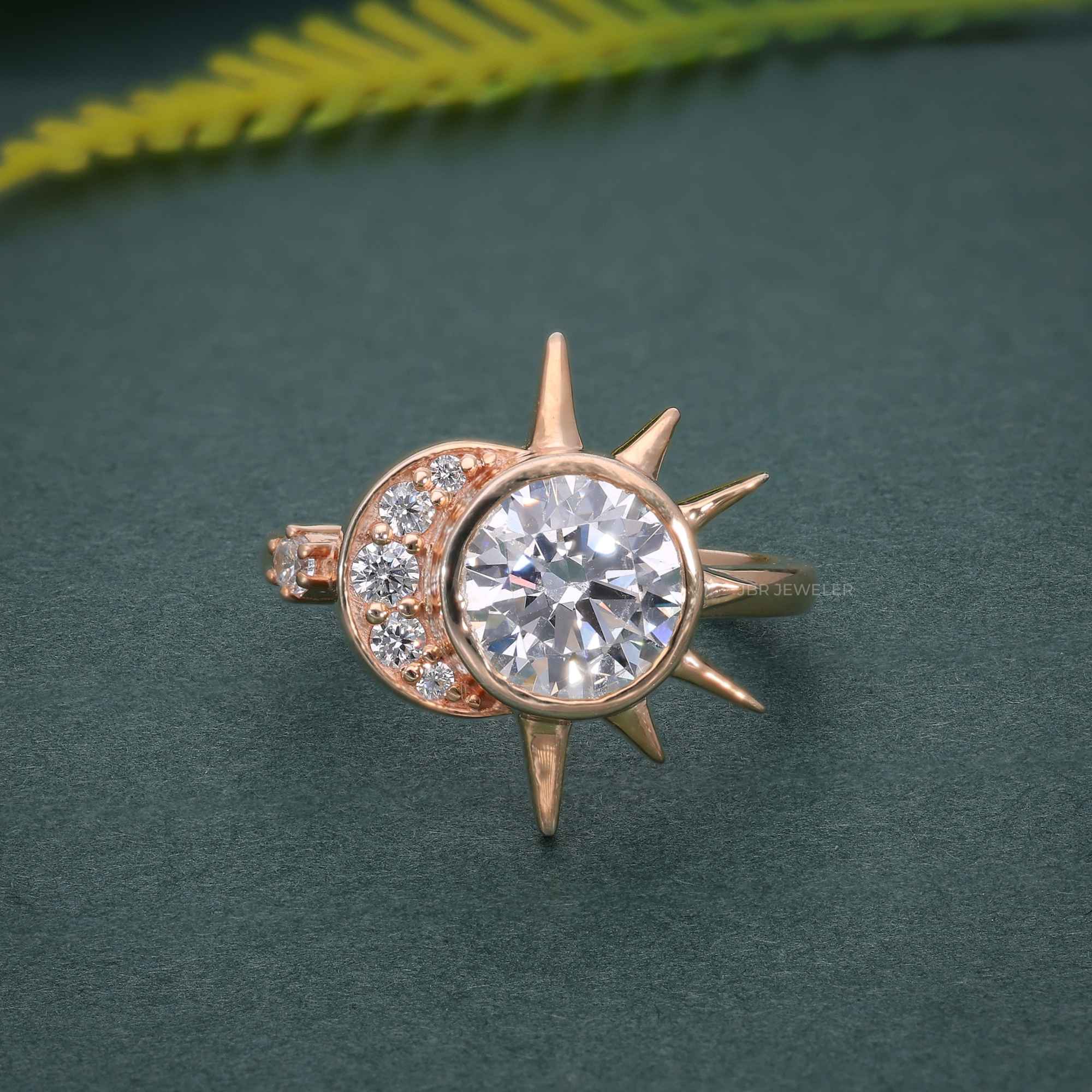 1.00CT Round Cut Unique Rose Gold Bridal Celestial Wedding Alternative Star Moissanite Engagement Ring - JBR Jeweler