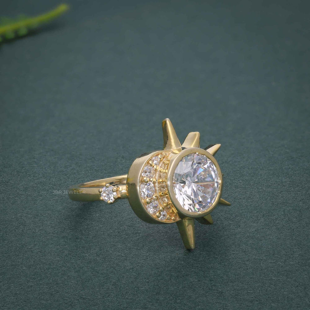 1.00CT Round Cut Unique Rose Gold Bridal Celestial Wedding Alternative Star Moissanite Engagement Ring - JBR Jeweler
