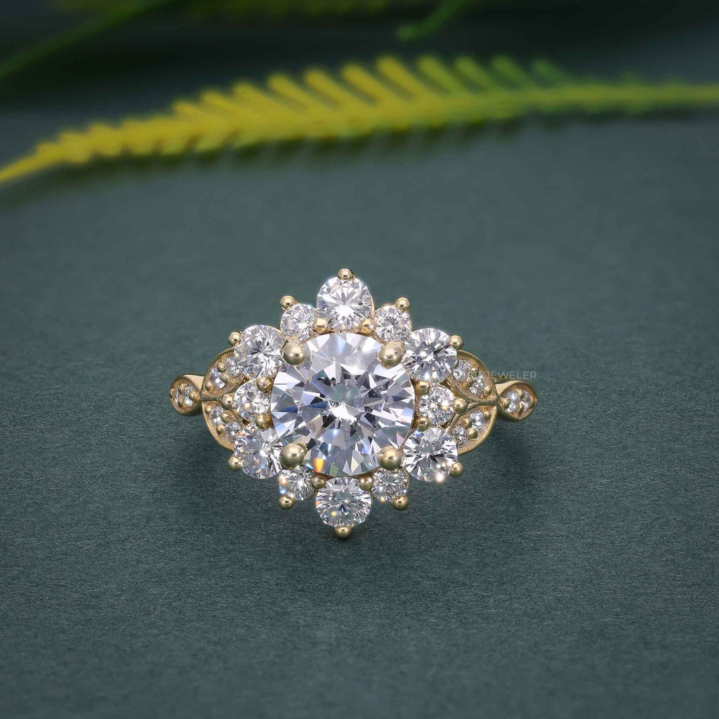 Floral halo ring with 1.0CT round lab-grown diamond