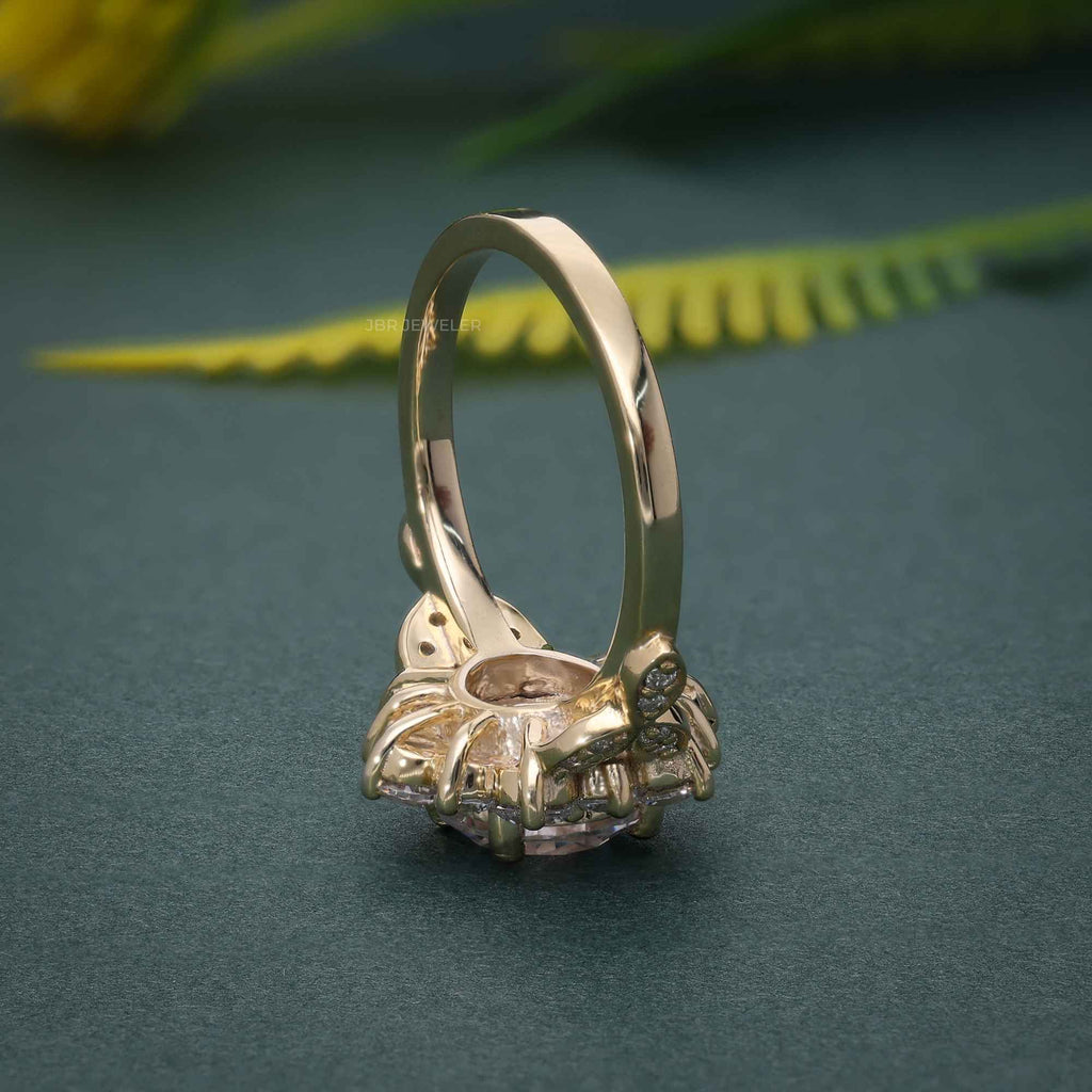 Elegant round lab diamond ring with petal halo design