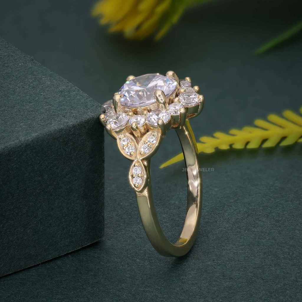 Elegant floral ring with 1.0CT round lab-grown diamond