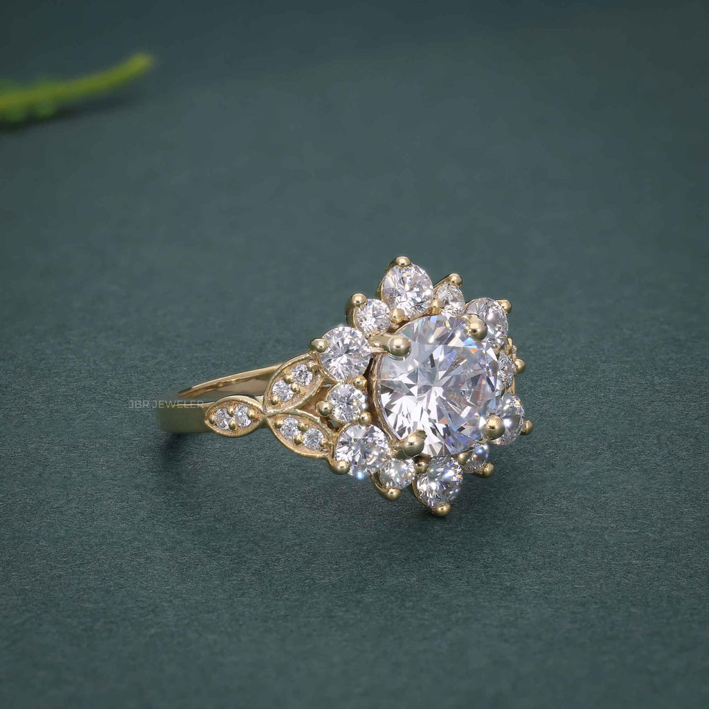 1.0CT lab diamond ring in a round floral halo design