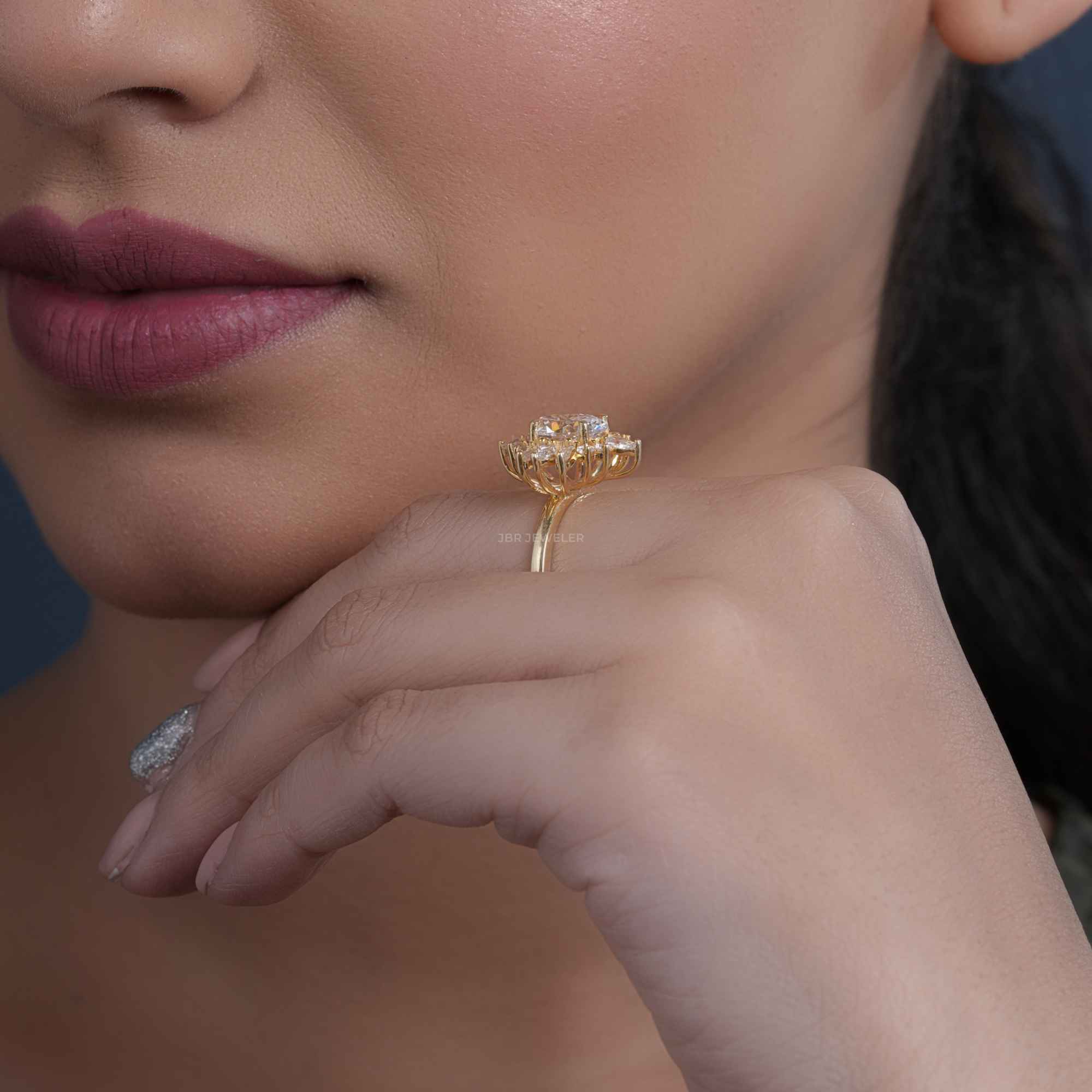 1.25CT Oval Diamond Halo Set Moissanite Engagement Ring - JBR Jeweler