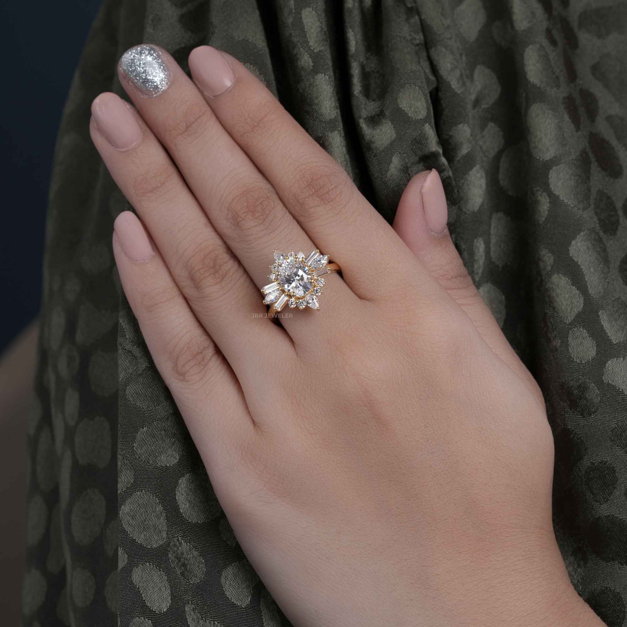 1.25CT Oval Diamond Halo Set Moissanite Engagement Ring - JBR Jeweler