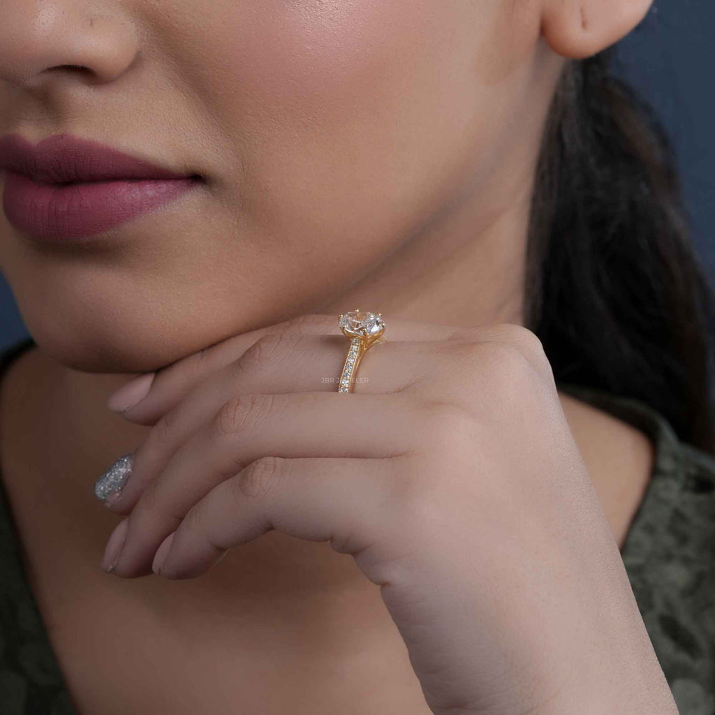 1.30CT Oval Diamond Solitaire Migraine Six Prong Moissanite Engagement Ring - JBR Jeweler