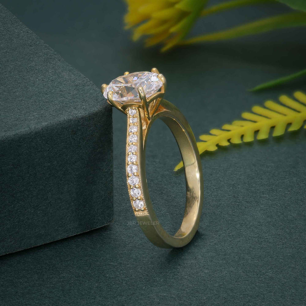 1.30CT Oval Diamond Solitaire Migraine Six Prong Moissanite Engagement Ring - JBR Jeweler