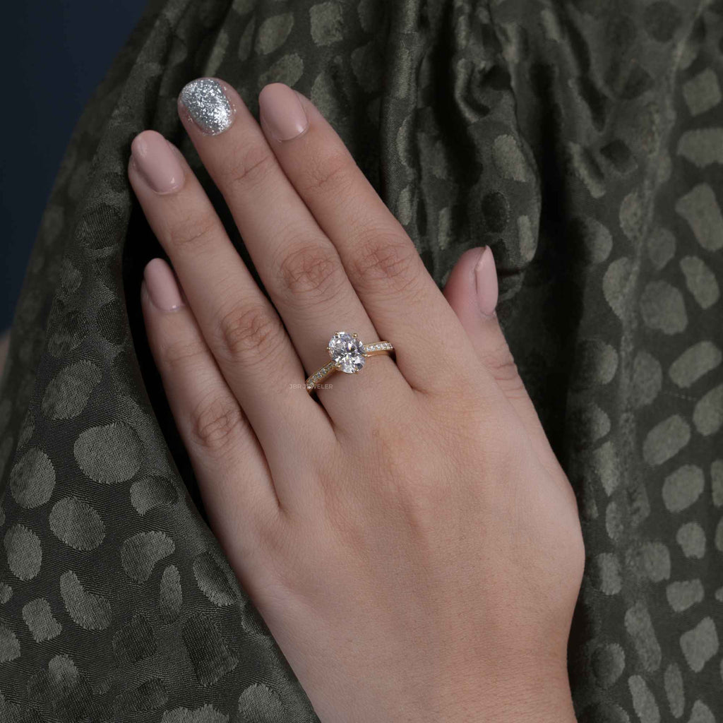 1.30CT Oval Diamond Solitaire Migraine Six Prong Moissanite Engagement Ring - JBR Jeweler