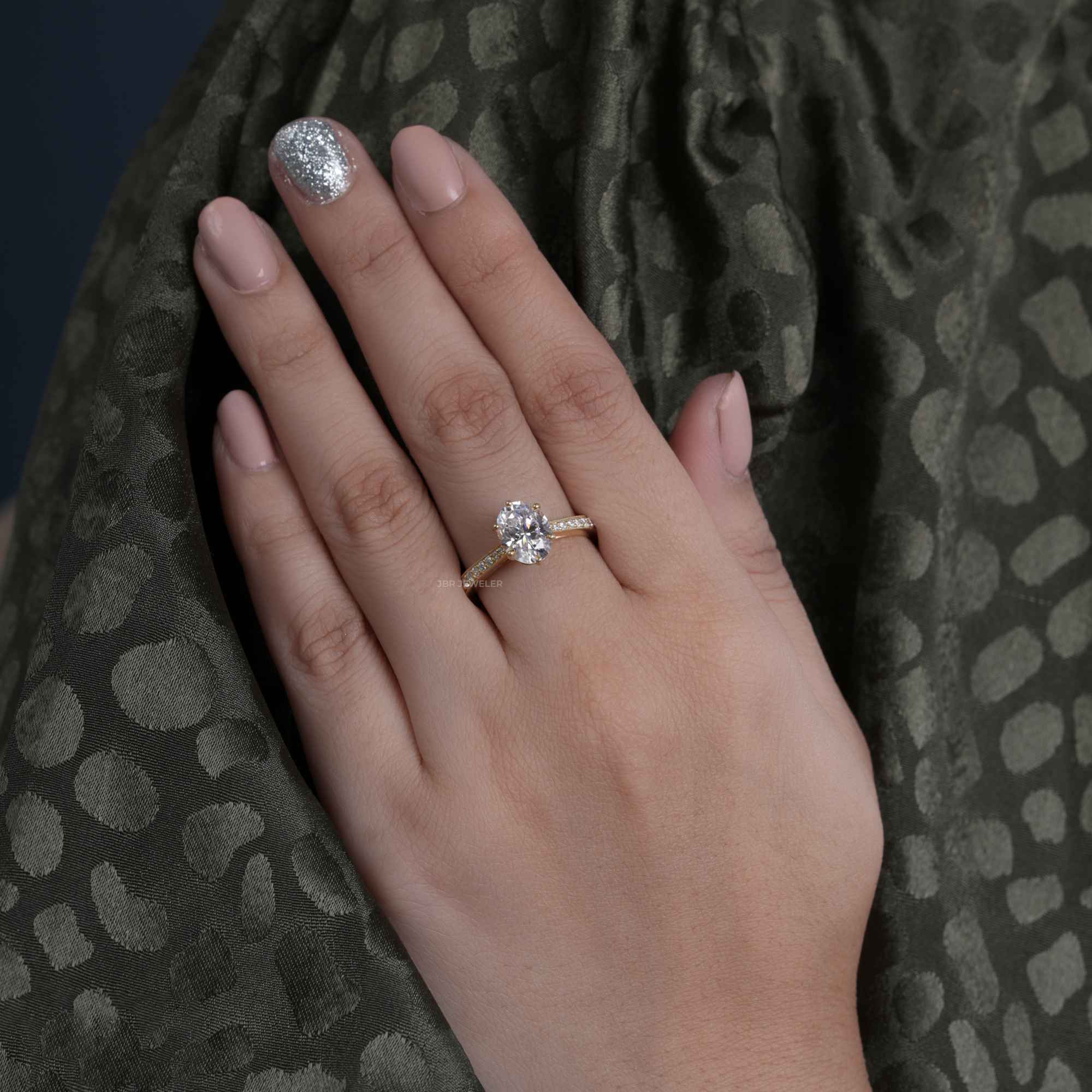 1.30CT Oval Diamond Solitaire Migraine Six Prong Moissanite Engagement Ring - JBR Jeweler